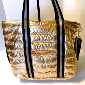 Rose gold metallic overnight bag